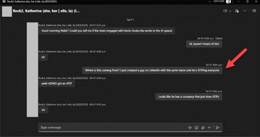 Mr. Nidal Islam of ISED's statement that he is creeping me on LinkedIn during a Privacy Act request via a Privacy Act Request